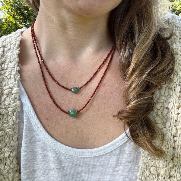 Aventurine Beaded Layering Necklace, Czech Glass, Handmade