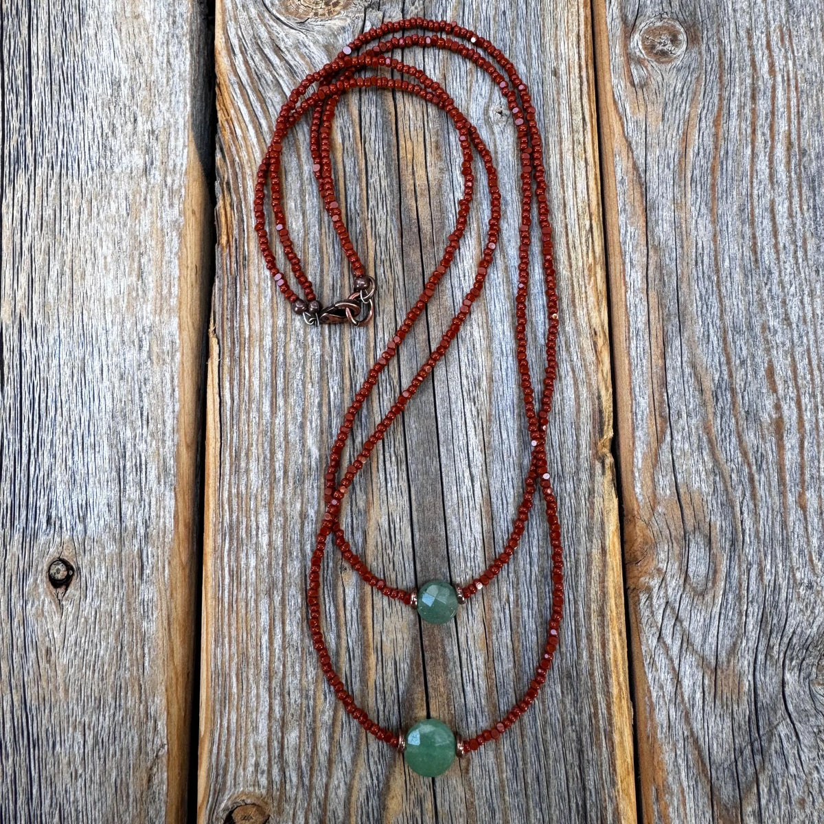 Aventurine Beaded Layering Necklace, Czech Glass, Handmade