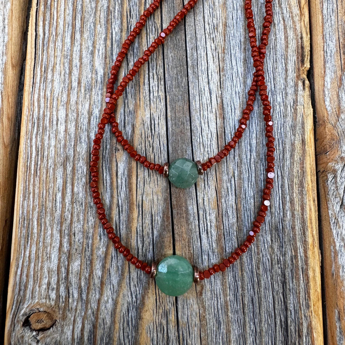Aventurine Beaded Layering Necklace, Czech Glass, Handmade