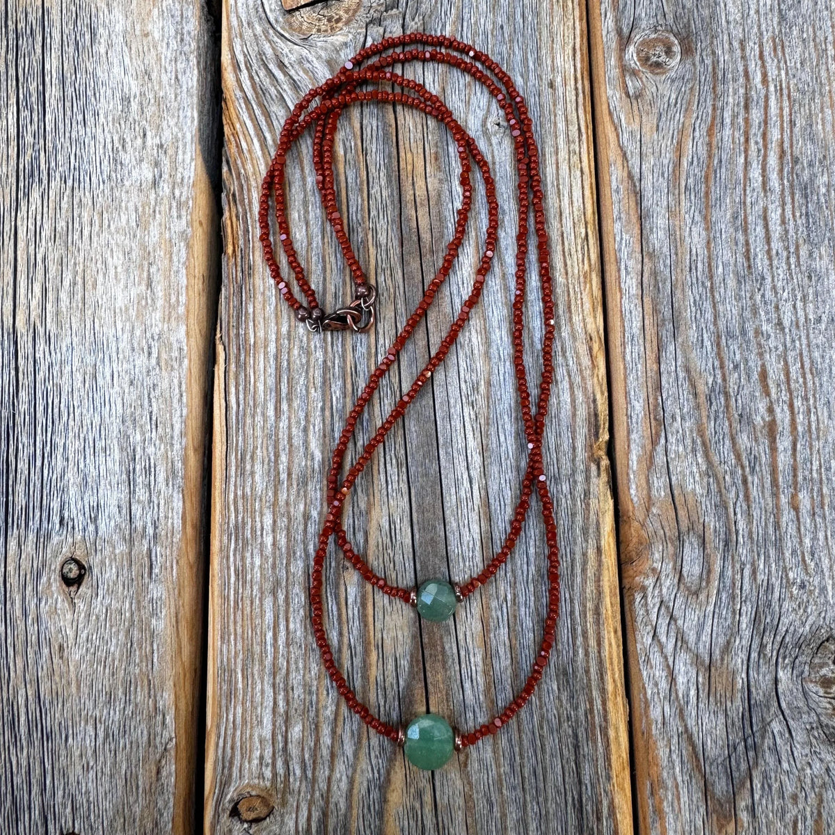 Aventurine Beaded Layering Necklace, Czech Glass, Handmade