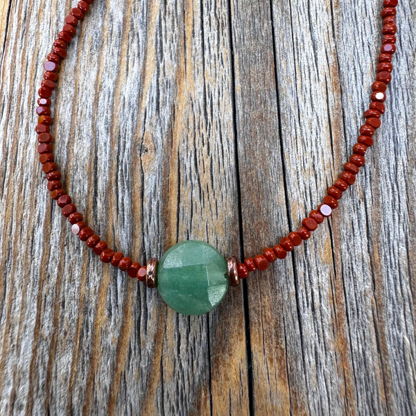 Aventurine Beaded Necklace – Handmade Boho Copper Clasp Jewelry