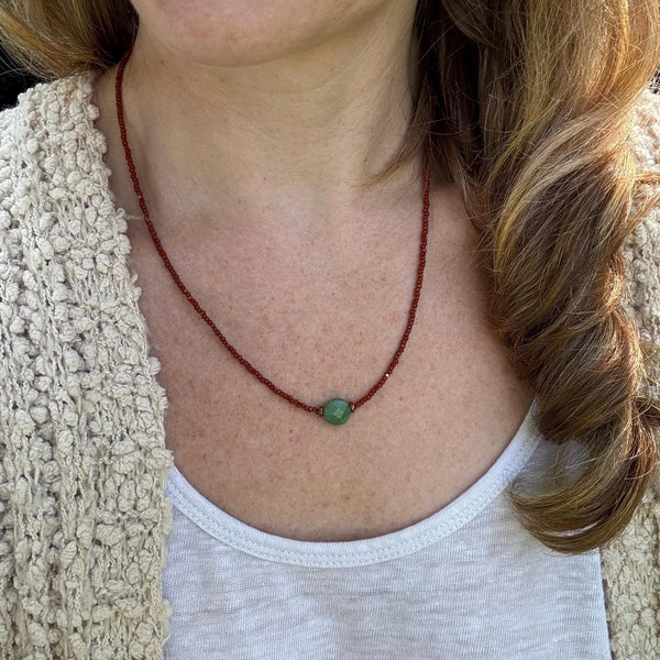 Aventurine Beaded Necklace – Handmade Boho Copper Clasp Jewelry