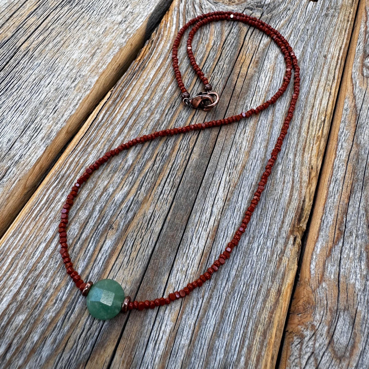 Aventurine Beaded Necklace – Handmade Boho Copper Clasp Jewelry