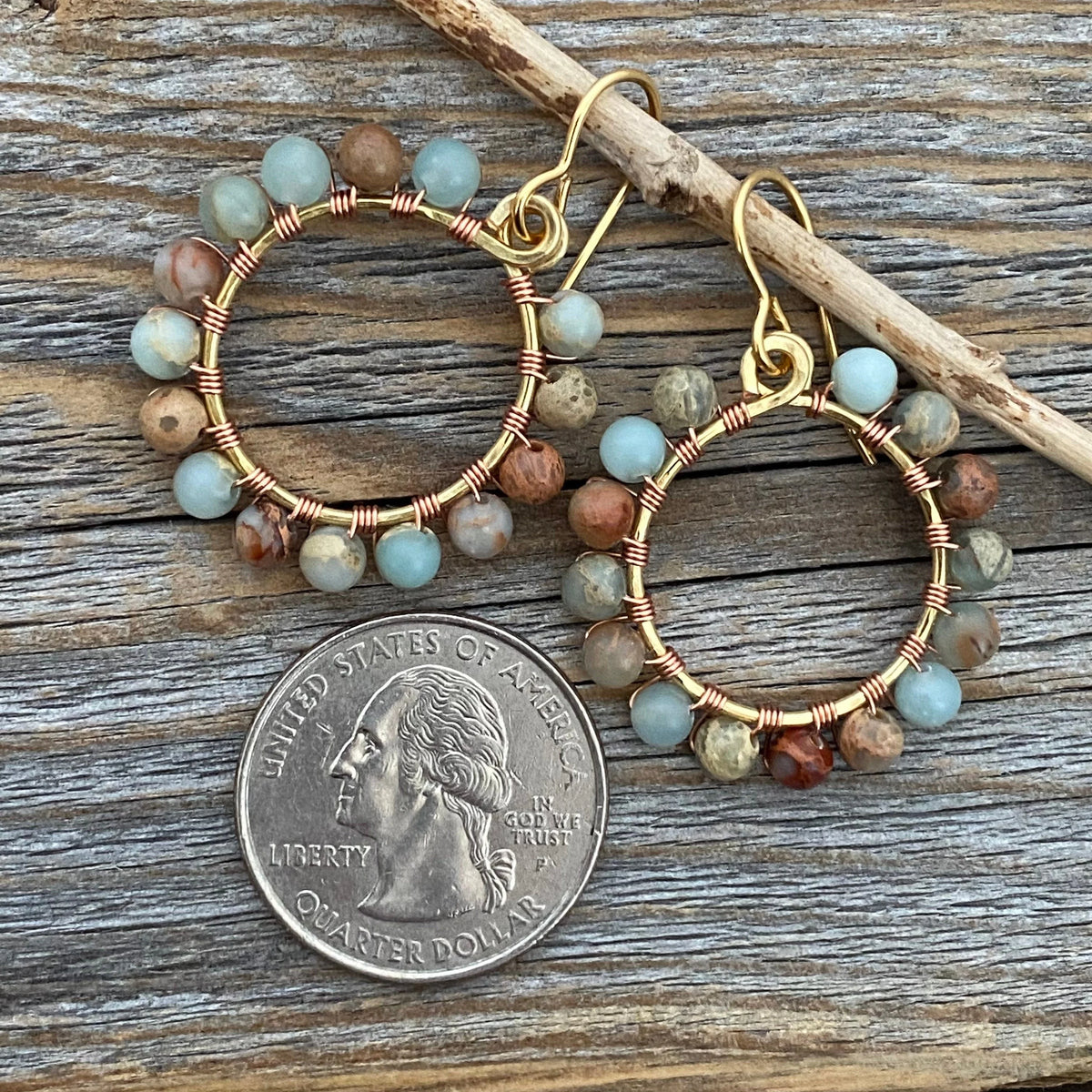 Beaded Earrings, African Opal Earrings, Gold Hoop Earrings, Wirewrapped Earrings, Bohemian Jewelry, Boho Earrings, Pastel Earrings