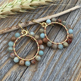 Beaded Earrings, African Opal Earrings, Gold Hoop Earrings, Wirewrapped Earrings, Bohemian Jewelry, Boho Earrings, Pastel Earrings