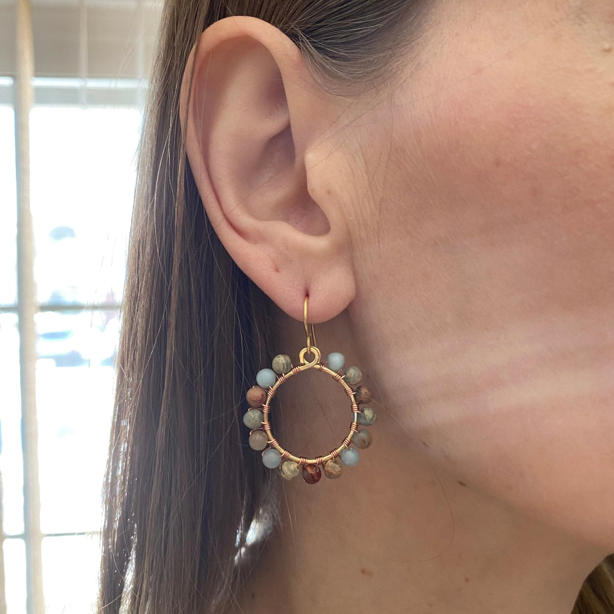 Beaded Earrings, African Opal Earrings, Gold Hoop Earrings, Wirewrapped Earrings, Bohemian Jewelry, Boho Earrings, Pastel Earrings