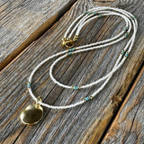 Beaded Layered Necklace, Minimalist Seed Bead Jewelry, Dainty Choker, Round Gold Pendant