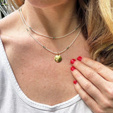 Beaded Layered Necklace, Minimalist Seed Bead Jewelry, Dainty Choker, Round Gold Pendant