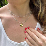 Beaded Layered Necklace, Minimalist Seed Bead Jewelry, Dainty Choker, Round Gold Pendant