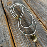 Beaded Layered Necklace, Minimalist Seed Bead Jewelry, Dainty Choker, Round Gold Pendant