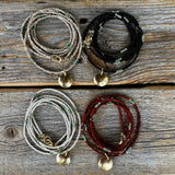 Beaded Layered Necklace, Minimalist Seed Bead Jewelry, Dainty Choker, Round Gold Pendant