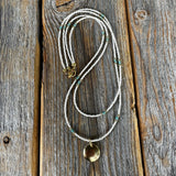 Beaded Layered Necklace, Minimalist Seed Bead Jewelry, Dainty Choker, Round Gold Pendant