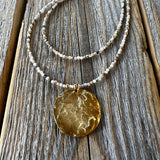 Beaded Layered Necklace – Peruvian Pink Opal, Gold Pendant