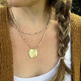 Beaded Layered Necklace – Peruvian Pink Opal, Gold Pendant
