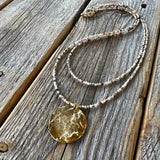Beaded Layered Necklace – Peruvian Pink Opal, Gold Pendant