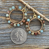 Beautiful African Opal Earrings, Colorful Hoop Earrings, Beaded Hoop Earrings, Wire Wrapped Jewelry,  Bohemian Earrings, Boho Jewelry