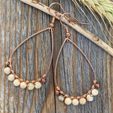 Beige African Opal Teardrop Earrings – Handmade Copper Wire Boho Jewelry