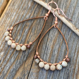 Beige African Opal Teardrop Earrings – Handmade Copper Wire Boho Jewelry
