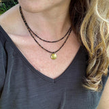 Black Bead Double Strand Necklace – Bronze Pendant, Boho Chic Jewelry