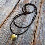 Black Bead Double Strand Necklace – Bronze Pendant, Boho Chic Jewelry