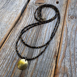 Black Bead Double Strand Necklace – Bronze Pendant, Boho Chic Jewelry