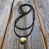 Black Bead Double Strand Necklace – Bronze Pendant, Boho Chic Jewelry