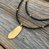Black Beaded Necklace, Gold Oval Pendant Necklace, Double Strand Bead Necklace, Dainty Black and Gold Necklace, Minimalist Jewelry, Unique