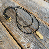 Black Beaded Necklace, Gold Oval Pendant Necklace, Double Strand Bead Necklace, Dainty Black and Gold Necklace, Minimalist Jewelry, Unique