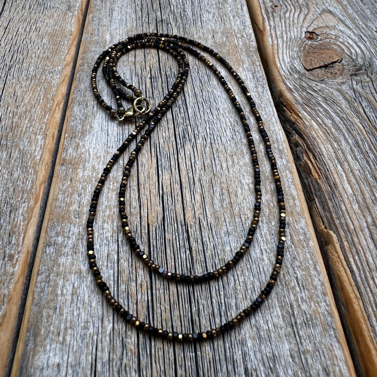 Black & Bronze Czech Glass Beaded Layered Necklace - Dainty Minimalist Jewelry