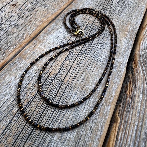 Black & Bronze Czech Glass Beaded Layered Necklace - Dainty Minimalist Jewelry