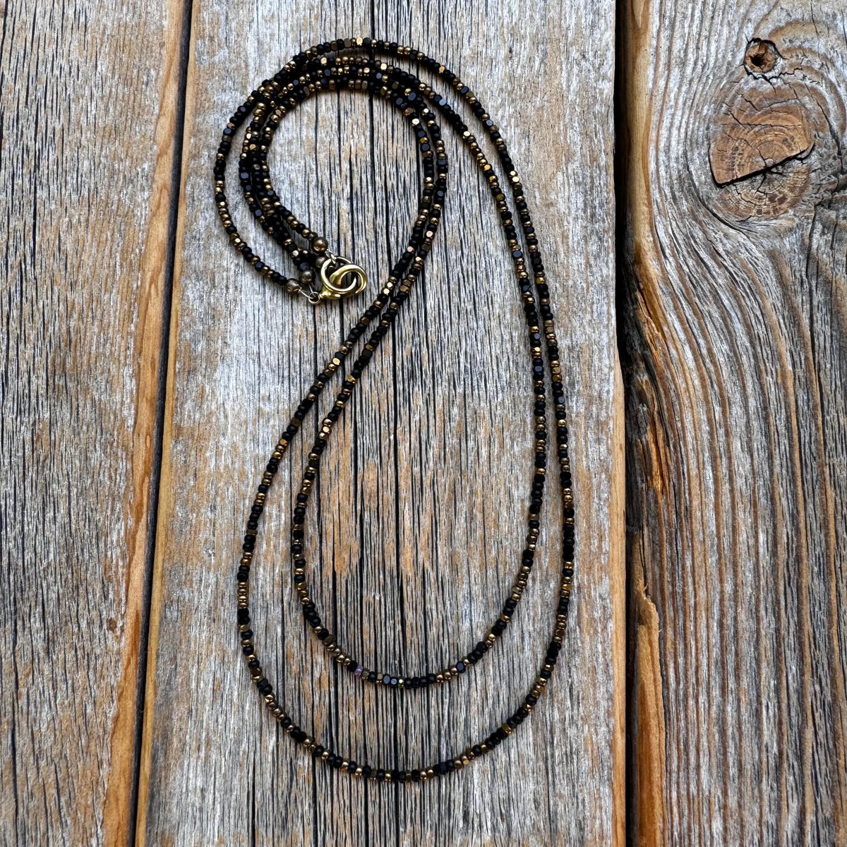 Black & Bronze Czech Glass Beaded Layered Necklace - Dainty Minimalist Jewelry