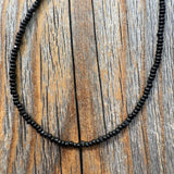 Black Seed Bead Choker Necklace, Minimalist Layering Jewelry, Sterling Silver Clasp