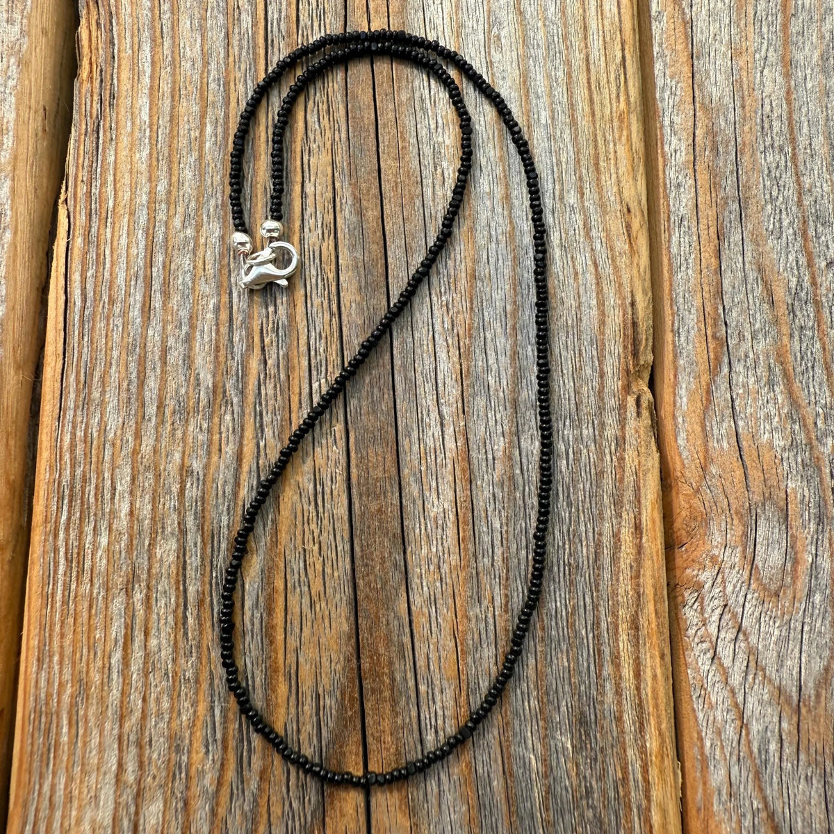 Black Seed Bead Choker Necklace, Minimalist Layering Jewelry, Sterling Silver Clasp