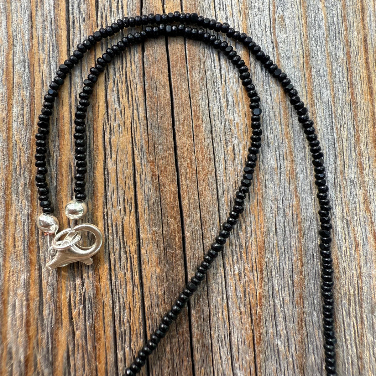 Black Seed Bead Choker Necklace, Minimalist Layering Jewelry, Sterling Silver Clasp