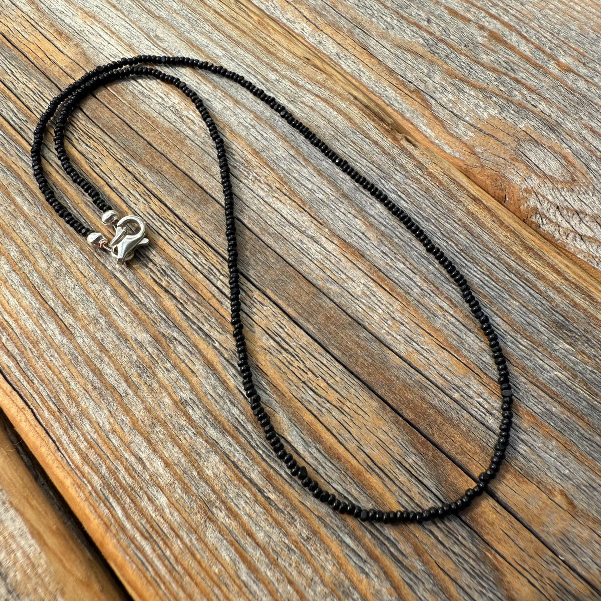 Black Seed Bead Choker Necklace, Minimalist Layering Jewelry, Sterling Silver Clasp