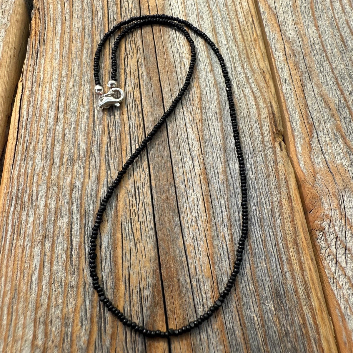 Black Seed Bead Choker Necklace, Minimalist Layering Jewelry, Sterling Silver Clasp