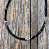 Black Spinel and Labradorite Beaded Necklace – Sterling Silver Accents