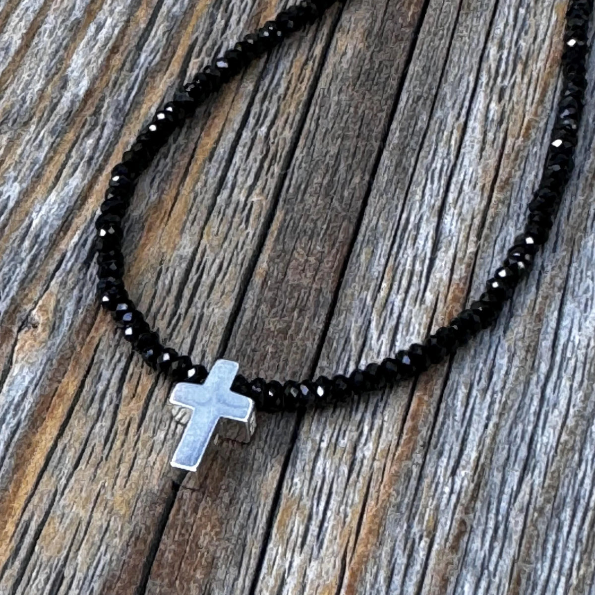 Black Spinel Cross Necklace | Sterling Silver Christian Jewelry