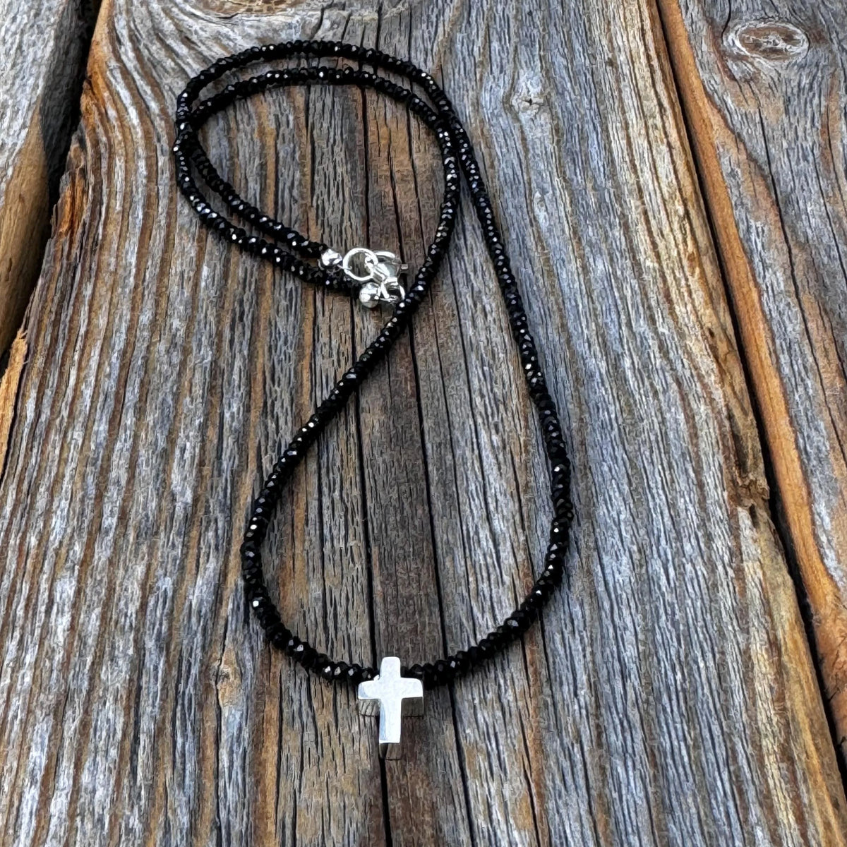 Black Spinel Cross Necklace | Sterling Silver Christian Jewelry