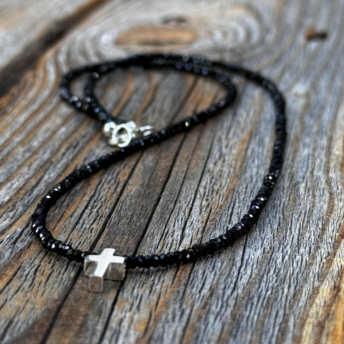 Black Spinel Cross Necklace | Sterling Silver Christian Jewelry