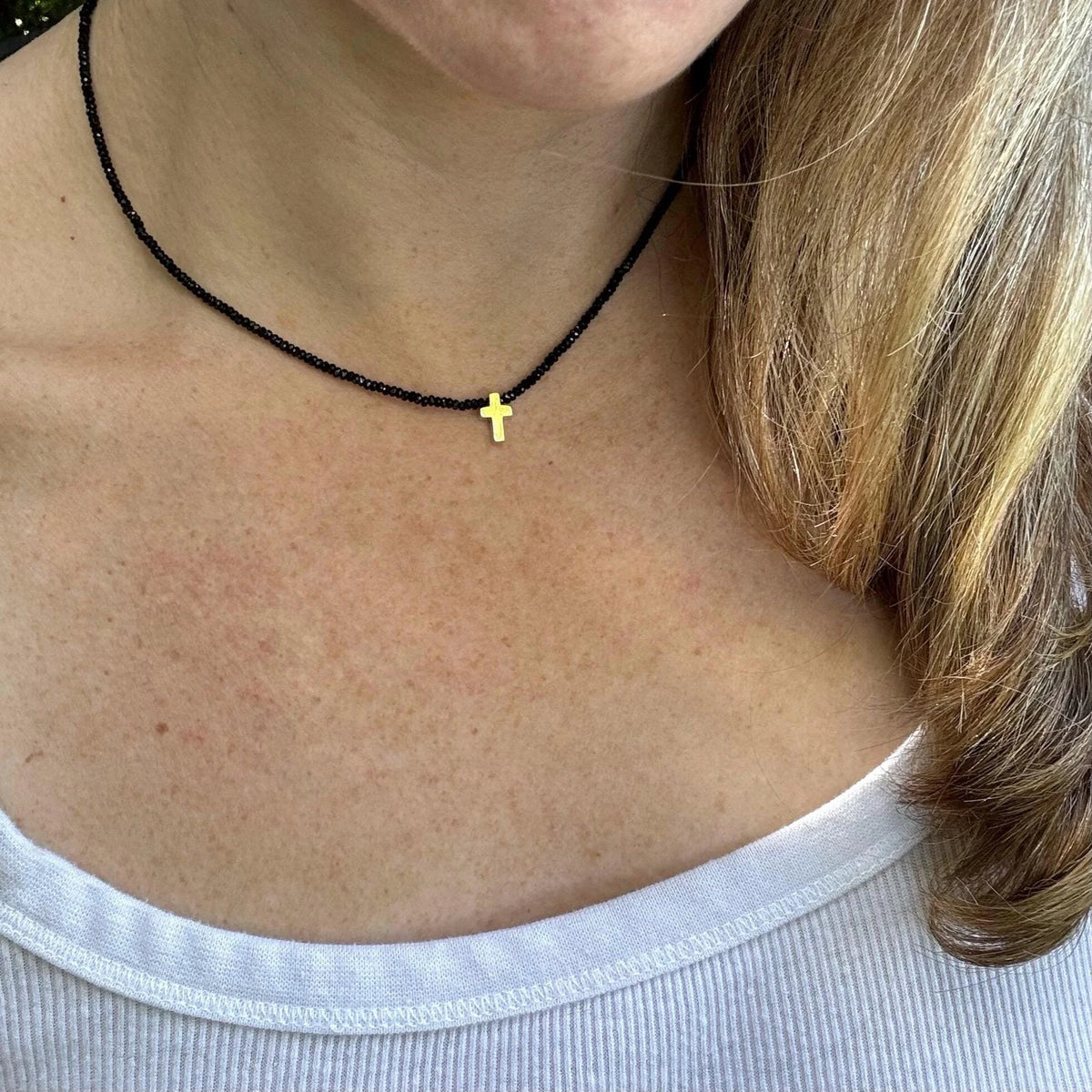 Black Spinel Cross Necklace | Sterling Silver Christian Jewelry