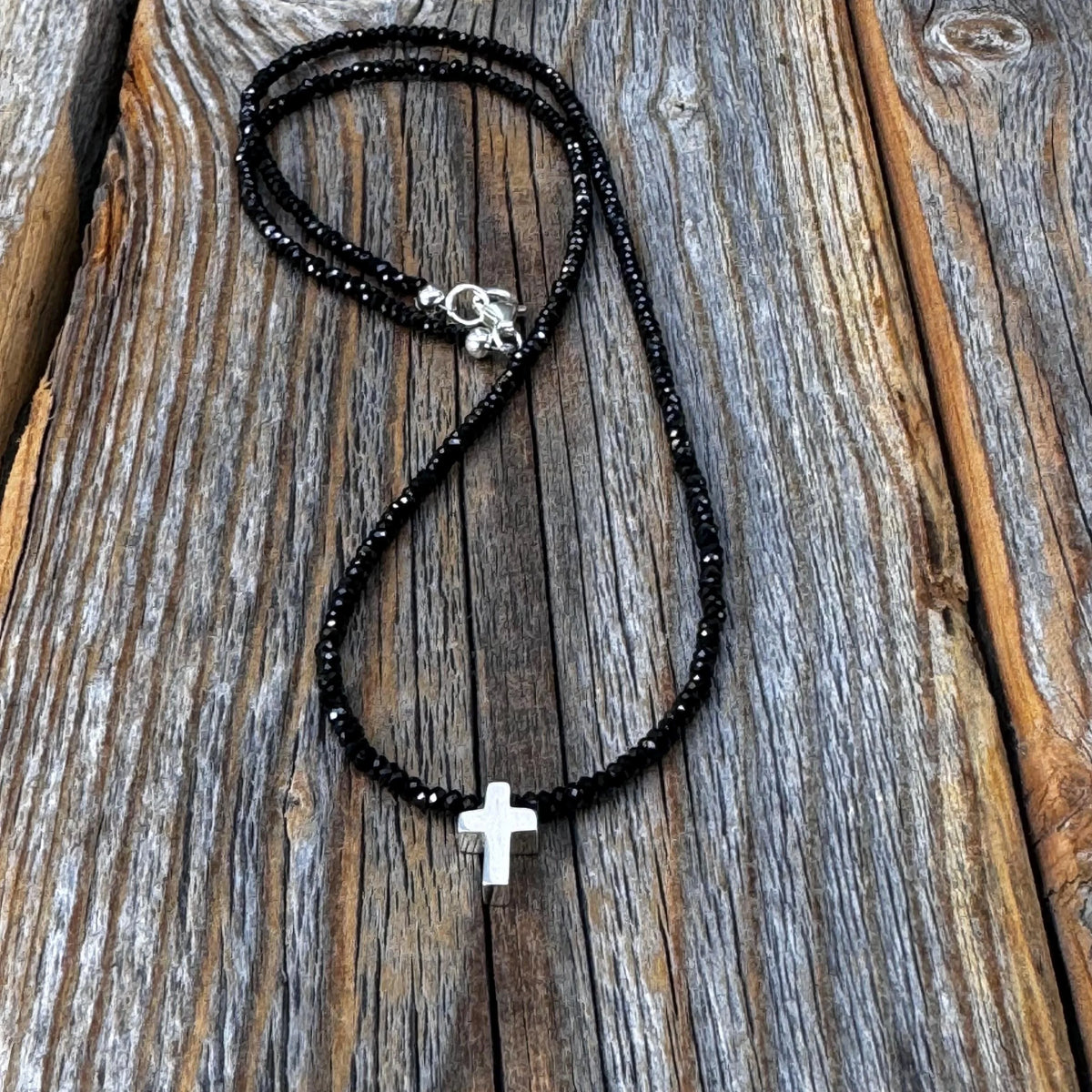 Black Spinel Cross Necklace | Sterling Silver Christian Jewelry