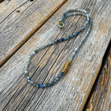 Blue Kyanite Beaded Necklace – 14K Gold-Plated Clasp, Handmade Jewelry