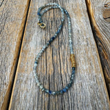 Blue Kyanite Beaded Necklace – 14K Gold-Plated Clasp, Handmade Jewelry