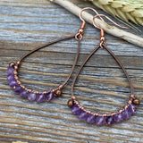 Boho Copper Wire Wrapped Amethyst Teardrop Earrings