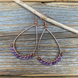 Boho Copper Wire Wrapped Amethyst Teardrop Earrings