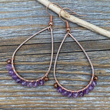 Boho Copper Wire Wrapped Amethyst Teardrop Earrings