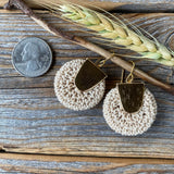 Boho Crochet Dangle Earrings, Beige Burgundy Mustard, Gold-Plated Ear Wires