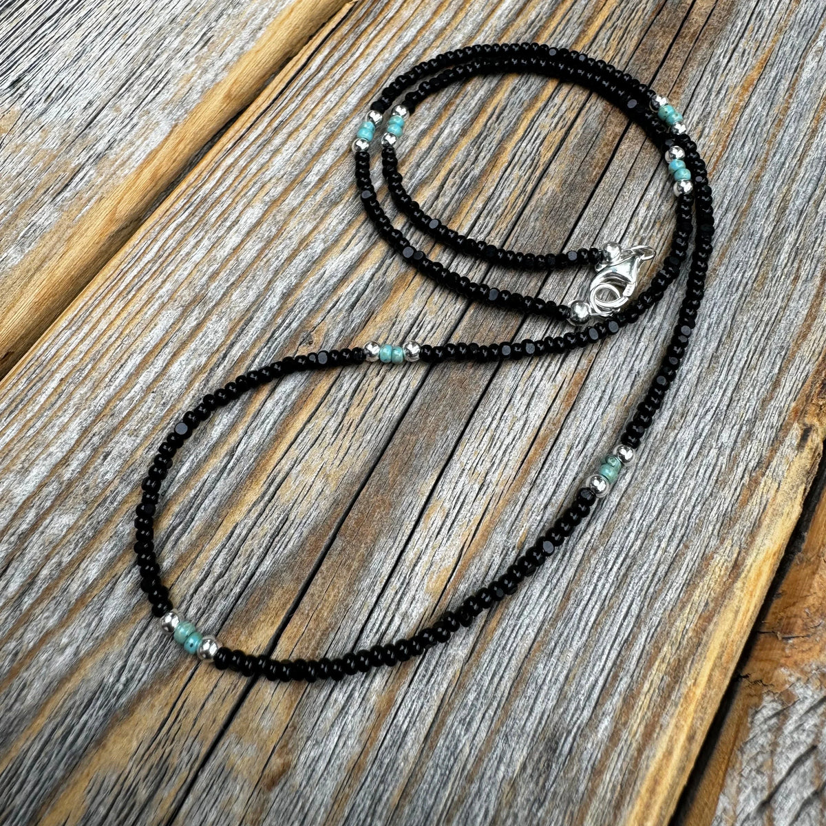 Boho Czech Glass Beaded Necklace, Sterling Silver Clasp