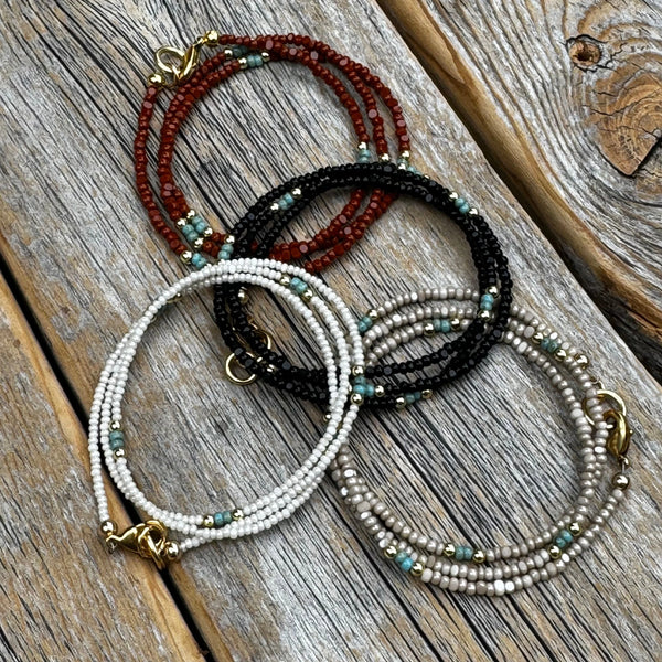 Boho Czech Glass Beaded Necklace, Sterling Silver Clasp